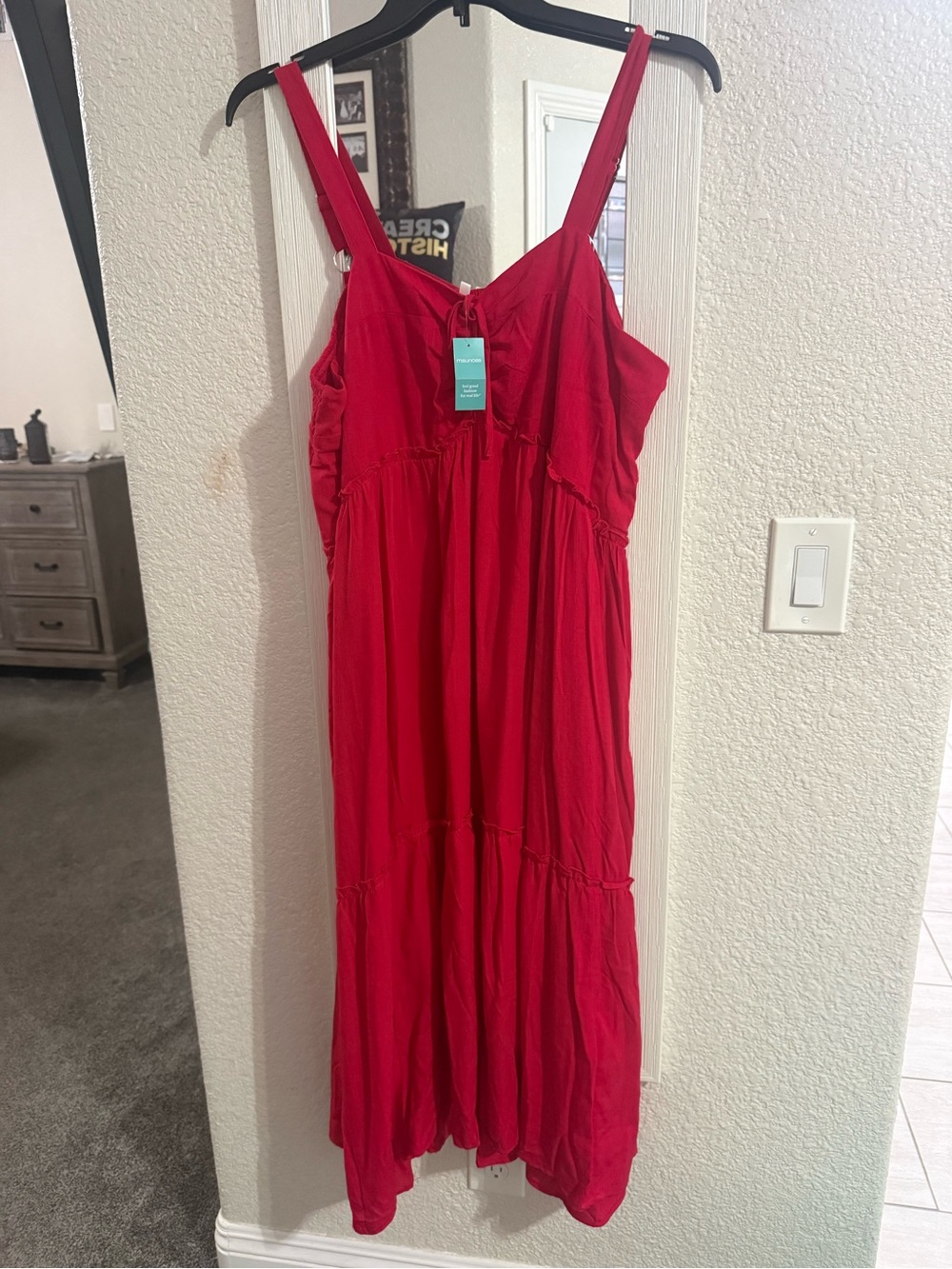 Maurices Red Tiered Maxi Dress with Spaghetti Straps